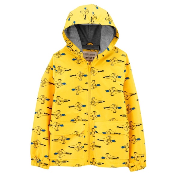 Carter’s Boys Fighter Jet Airplanes Hooded Rain Slicker Jacket Coat - Picture 1 of 3